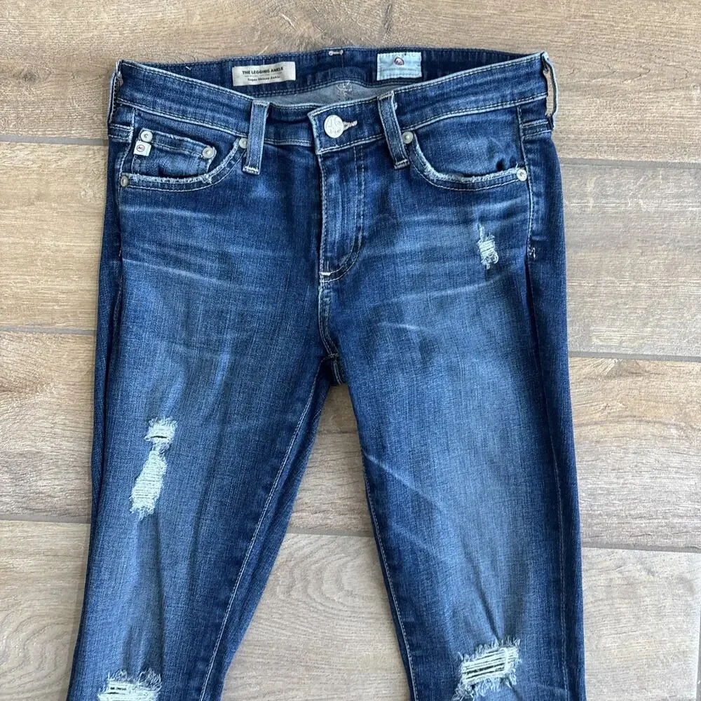 AG Adriano Goldschmied The Legging Ankle Jeans Womens 26 Blue Distressed Skinny